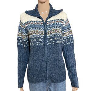 Vintage Tiara International Blue White Cardigan Size Small
